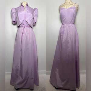 Vintage Prom Dress Set M Lavender Puff Sleeve Bolero 80s Formal Gown
